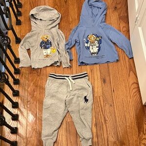 Polo by Ralph Lauren Kids Gray Joggers with Bear Hoodies-2T